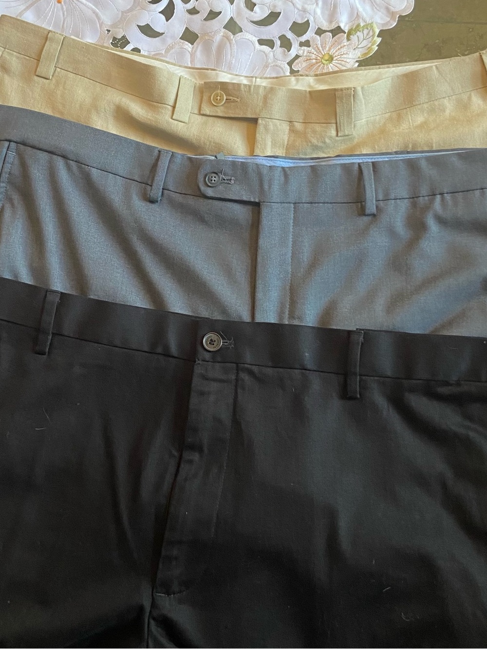 3 Pairs Mens Dress Pants Black, Gray, Cream